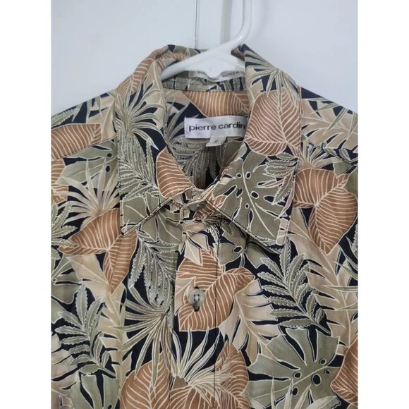PIERRE CARDIN VTG Men's Small Hawaiian Floral Palm Print Button Up Shirt Beach - Picture 3 of 7